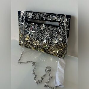 Viral beaded sequins Floral Gold and Silver Crossbody Bag